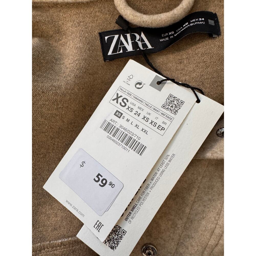 New ZARA Women's Beige Metal Snap Front Casual Layer Overshirt Jacket Size XS - Picture 7 of 10
